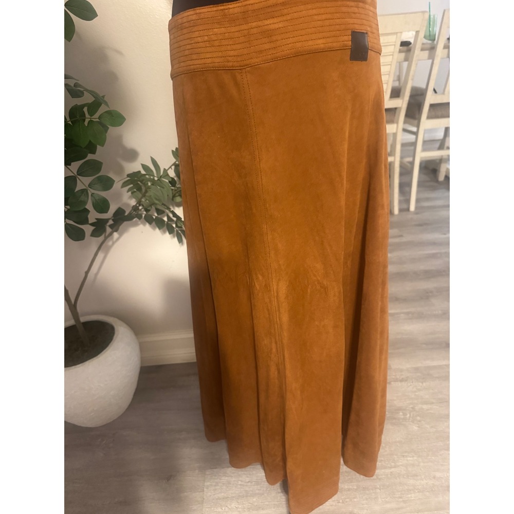 Jag Cognac Brown Faux Suede Maxi Skirt Stitched Waistband A-Line Boho high low
